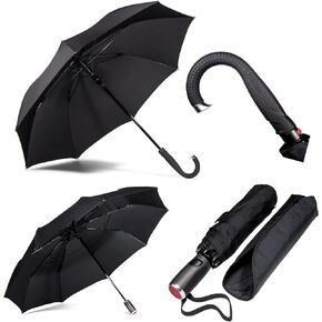 LifeTek Kingston FX1 Windproof Golf Umbrella FX2 Windproof Travel Umbrella - Premium Construction Black Umbrellas for the Rain and Sun - Superior Water and UV Protection for Men and Women