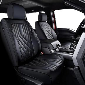 أغطية مقاعد F150 ، Napa Leather ، للفترة 2015-2025 Ford F150 Supercrew و 2017-2025 F250 F350 F450 Heaffic (مجموعة كاملة ، أسود)