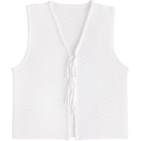Womens Tie Sweater Vest Trendy V Neck Crochet Sleeveless Cardigan y2k Open Front Knit Tank Tops