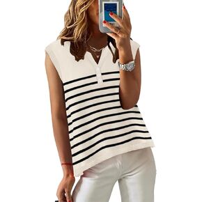 Womens Sweater Tank Top Vest V Neck Sleeveless Buttons Striped Knit Summer Tops Casual 2025 Shirts Blouses