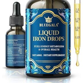 Iron Drops for Women, Liquid Iron Supplement for Women, Daily Iron Supplement, Fast Absorption, Treats Anemia, Boosts Immunity, Vegetarian, Non-GMO, 2.1 Fl Oz
