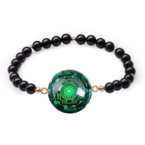 Day Day Up Orgonite Bracelet With Natural Malachite Gemstone & Sri Yantra | Adjustable Healing Quartz Crystal & Chakra Jewelry For Women & Men in Kuwait