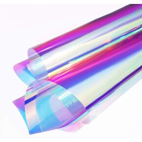 Holographic Decorative Iridescent Window Film Adhesive Glass Film Chameleon Rainbow Effect for Home Decal DIY Christmas Party Decoration, 17.7Inch x 10Feet, Cool Color