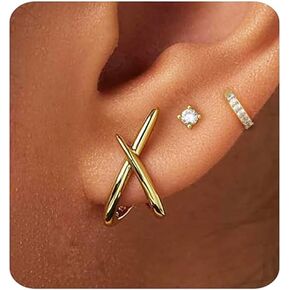 أقراط عقيدة الذهب Huggie Hoop مجموعة من الأقراط العصرية الصغيرة 14k الذهبية لثقب متعددة ، وأقراط غضروف تشيكى؟