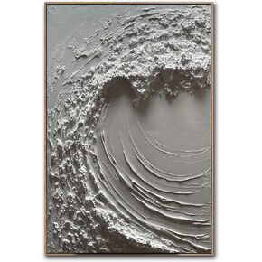 24x36 Inches Modern Abstract 3D Wave Oil Painting on Canvas, Framed Wall Art