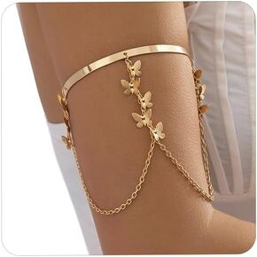 Aimimier Boho Vintage Arm Cuff with Butterfly Tassels Chain Wide Upper Armband for Women