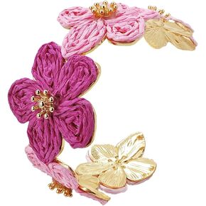 Kolodogo Raffia Butterfly Flower Wide Cuff Cuff Cuff Cuff Cuff للنساء ، أساور الكفة المفتوحة للنساء للنساء