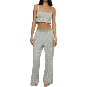 نساء الأزهار 2 قطعة صالة مجموعة السباغيتي محصول المحصول Camisole مرنة الخصر عريض الساق بيجاما ملابس النوم