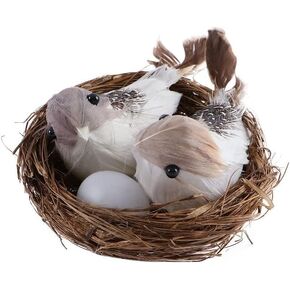 1 Set Simulation Bird Nest with Bird and Eggs Decor,Fake Foam Feather Birds,Artificial Birds,for DIY Craft Tree Decoration