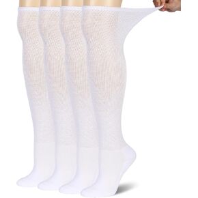Diabetic Socks for Men & Women, 4 Packs Non Binding Seamless Socks over the Knee, Cushioned Diabetic Socks