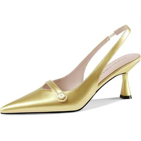 Women Kitten Heels Slingback Low Heel Pumps Dress Shoes for Women Closed Pointed Toe Pearl Heels for Work Wedding Bridal