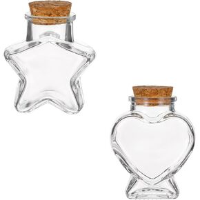 Mini Glass Bottles with Cork Stoppers, 2 Pcs Heart-Shaped Decorative Jars Star Shaped Small Decorative Glass Bottles with Cork Lid for DIY Art Crafts Decoration Party Supplies Favor Bottle