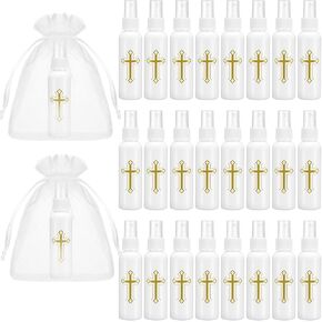 48 Pcs 2 oz Holy Water Bottles Catholic Bulk Plastic Holy Water Empty Containers with Organza Bags for Church Events Wedding Baptism Party Favors