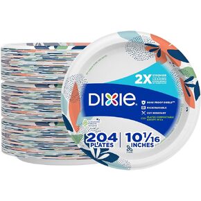 Dixie 10 Inch Paper Plates, Dinner Size Printed Disposable Plate, 204 Count (3 Packs of 68 Plates)