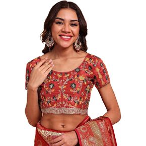 Indian Readymade Designer Embroidered Saree Party Wear Bollywood Style Choli Top Sari Blouse For Women