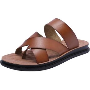 Harssidanzar Men's Sandals,Quick-Dry Flip-Flop Summer Slip On Cross Straps Slide Sandals Toe Ring Style Outdoor And Indoor KM221US