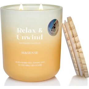 M & SENSE MANDARIN VANILLA CONDLE for Home Scupped ، 14.1oz غير سامة لمدة 80 ساعة شمع الصويا الطبيعية شمعة العطرية العليا الرائحة الرائحة للاسترخاء وتخفيف الإجهاد و housewarming