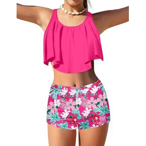 فتيات من Necious Swimsuit 2 قطعة أطفال فتاة السباحة Szie 10 مقاس 9 أشجار الفتيات الفتيات للسباحة الأزهار القصيرة