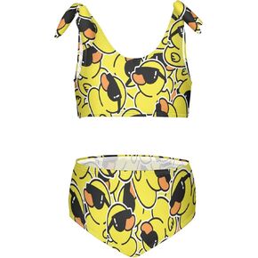Wusikd Yellow Duck Girls Swimsuits اثنان من قطعتين مضحكين ملابس السباحة البيكيني للمحجم للفتيات 11-12T