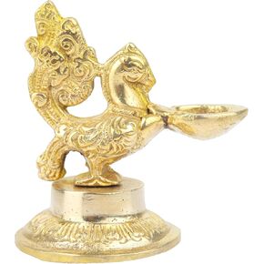 ديكور Diya Deepak Pooja Peacock Design Puja البند المصباح النحاسي الديني النحاسي المصباح لهولي بوجا آرتي ديا الإضاءة بوجا كيت فانوس مصابيح مهرجان تقليدي هندي (الحجم: -4 ") (Peacock-2)