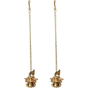 Wgloryind Traditional Brass Hanging Peacock Diya with Chain 16 Inches | Deepak | Oil Lamp | Pack of 2, Golden