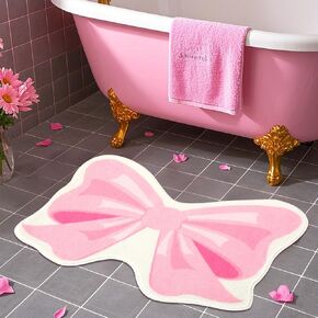 FEBSNOW Pink Bow Bathmat Rugs, Non Slip Coquette Bow Cute Aesthetic Carpet, Cute Room Decor Coquette Rug for Bathroom Bathtub Shower Bedroom and Living Room（27.6 x 21.3 inch）