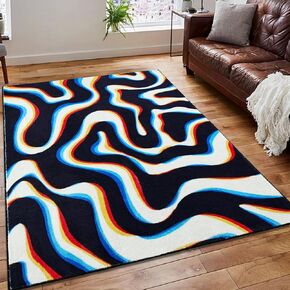 Colorful Abstract 5x7 Area Rug Ultra Thin Light Weight Funky Aesthetic Colorful Striped Living Room Rug Orange Blush Washable Carpet for Kitchen Entryway Bedroom Dining Room Dorm Office