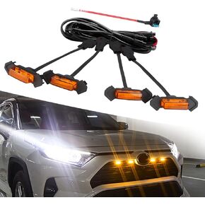 4 PCS Front Bumper Grille LED Daytime Running Light, 2.4 x 6.7 Yellow Width Indicator Light with Fuse, Safety Warning Light, Compatible with 2016-2023 Toyota Tacoma Trd Pro(Yellow)