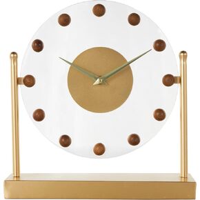 DECO 79 ساعة الوجه المعدنية الاكريليك مع لهجات الكرة الخشبية ، 11 "× 3" × 12 "، الذهب