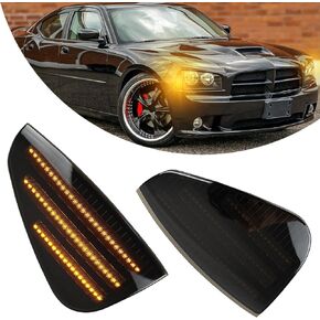 LED Frend Fender LED Marker Marker Lights Kit Amber Turn Lamp Lamp for Dodge Charger Daytona RT SE SRT8 SXT 2006-2010 ، مصابيح العلامة الجانبية المدخنة العدسة ، 2 مساءً (الضوء الأصفر)