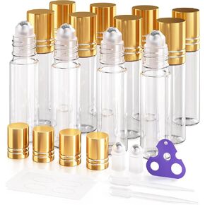 ULG 8-/48-Pack Essential Oil Roller Bottles 10ml, Cobalt Blue/Amber Glass Empty Bottles with Stainless Steel Roller Balls and Waterproof Labels, Roller Balls For Essential Oils