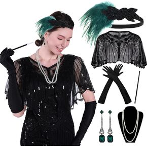 8 Pieces 1920s Flapper Gatsby Accessories Set Fashion Roaring 20's Theme Set with Headband Headpiece for Women