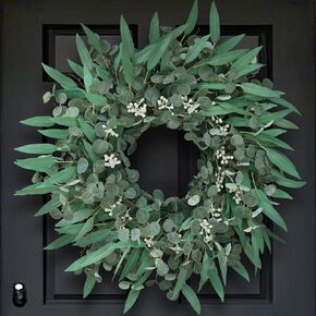 26'' Large Eucalyptus Wreath for Front Door, Porch, Window- Artificial Eucalyptus Leaves with White Berries Wreath for Home, Farmhouse Wall Decor- Spring, Summer, Fall, All Seasons (Green)