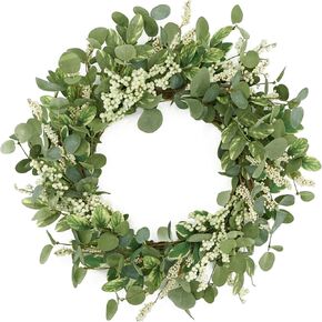 20 inch Green Eucalyptus Wreath with Berry Spring Summer Wreath for Front Door Indoor Outdoor Farmhouse Home Wall Porch Decoration