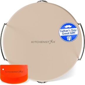 12" Pizza Stone for Oven & Grill with Handles - Natural Cordierite Baking Stone Set with SS Rack & Plastic Scraper (1500 °F Resistant, Round, Small)