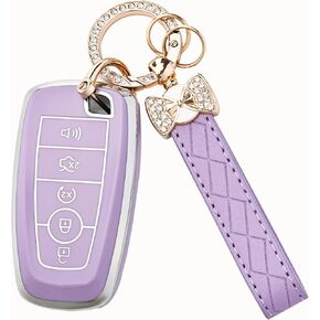 for Ford Key Fob Cover with Keychain, Soft TPU Key Case Shell for F150 F250 F350 Mustang Bronco Explorer Escape Edge Expedition Maverick Ranger Lincoln Smart Remote Key(Pink)