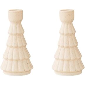 Matte Ivory Ceramic Candle Holders, Set of 2 Taper Vintage Decorative Candlestick Holders for Home Decor, Dinning, Wedding Party Aromatherapy (Height5.28'')