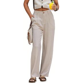 zsangbee Womens Linen Pants Summer Dressy Beach Wide Leg Linen Trouser Work Business Casual Slacks