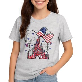 Flafens 4th of July Shirts for Girls - Independence Day Girls 4th of July Shirt Kids Patriotic USA American Flag T-Shirt