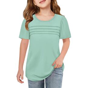 Imily Bela Girls Pleated Short Sleeve T Shirts Kids Summer Crewneck Shirts Casual Tops Tees 5-14 Years