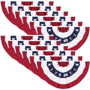 3-Pack American USA Patriotic Flag Bunting,3X1.5 Ft Pleated Fan Flag The United States Half Fan Banner for Indoor/Outdoor Decoration