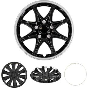 Set of 4 Hubcaps Wheel Cover JDM Black Silver, Fits Steel Wheels, Tapas para Rines, (16" inch R16), Fits Toyota Corolla Honda Civic Nissan Altima Sentra Chevy Mazda Dodge Ford