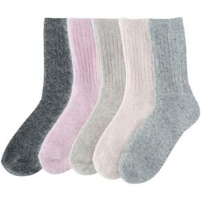 Women's Premium Angora Socks Set of 5-50% Angora, 40% Wool, 10% Spandex - Ultra Soft, Cozy & Warm Winter Socks