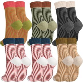 Jspupifip Womens Strip Crew Socks Combed Cotton Casual Athletic Socks Cute College Style Ribbed Colorful Crew Sock for Women and Girls