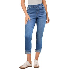 LookbookStore Capri Jeans for Women High Waisted Pull On Elastic Wasit Stretchy Denim Capris Jeggings Summer Jeans Pants