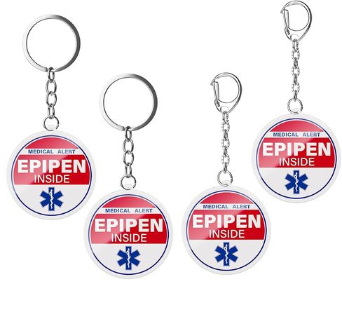 4 Pack Epipen Inside Keychain - Allergy Medical Alert Symbol Bag Tags Set, Double Side Key Tag for Zipper Pull Charm 1.4" for Adult and Child in Saudi Arabia