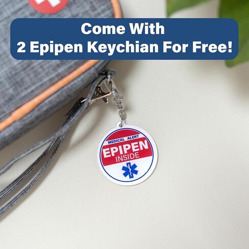 4 Pack Epipen Inside Keychain - Allergy Medical Alert Symbol Bag Tags Set, Double Side Key Tag for Zipper Pull Charm 1.4" for Adult and Child in Saudi Arabia