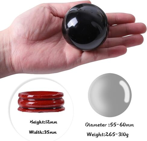 Sportmusies Natural Black Obsidian Stone Sphere with Wooden Stand, Polished Crystal Ball Decoration for Home & Office in Kuwait