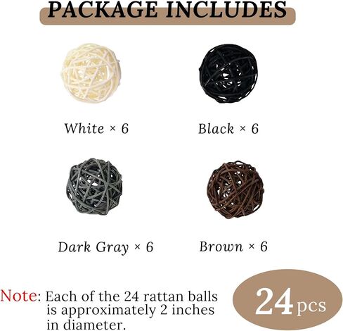 24 PCS 2 بوصة كرات الروطان ، الأجرام السماوية كرات زخرفية للأوعية على الطاولة مواد حشو وعاء ديكور للمسارات المركزية مزهرية للديكور المنزلي in Kuwait