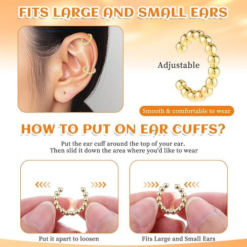 3pcs أصفاد الأذن مكتنزة/رقيقة غير ثقب للنساء ، أقراط الغضروف للنساء ، مقطع على أقراط ، مقاطع مقعدة الذهب 14K in Kuwait